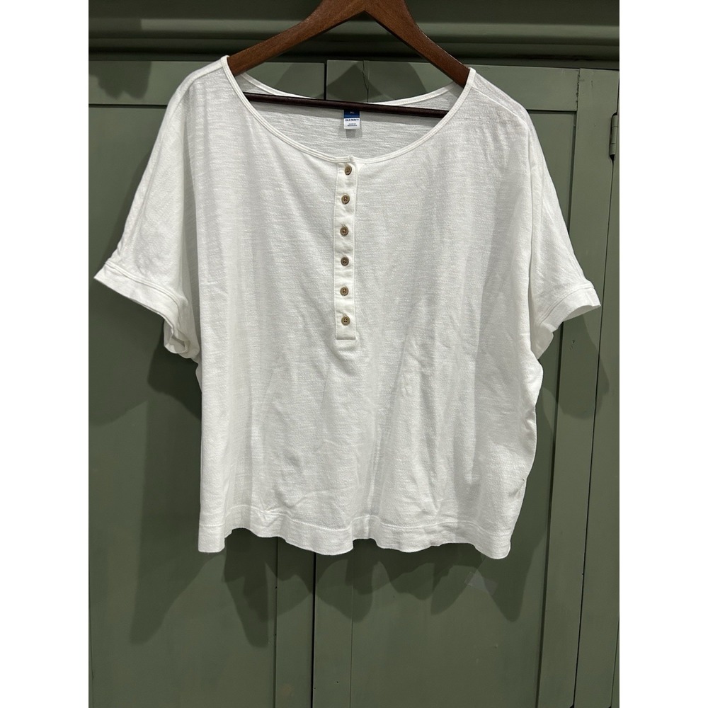 Old Navy Womens Oversized White Henley Button Top Clean Girl Size XL 100% Cotton - Picture 3 of 9
